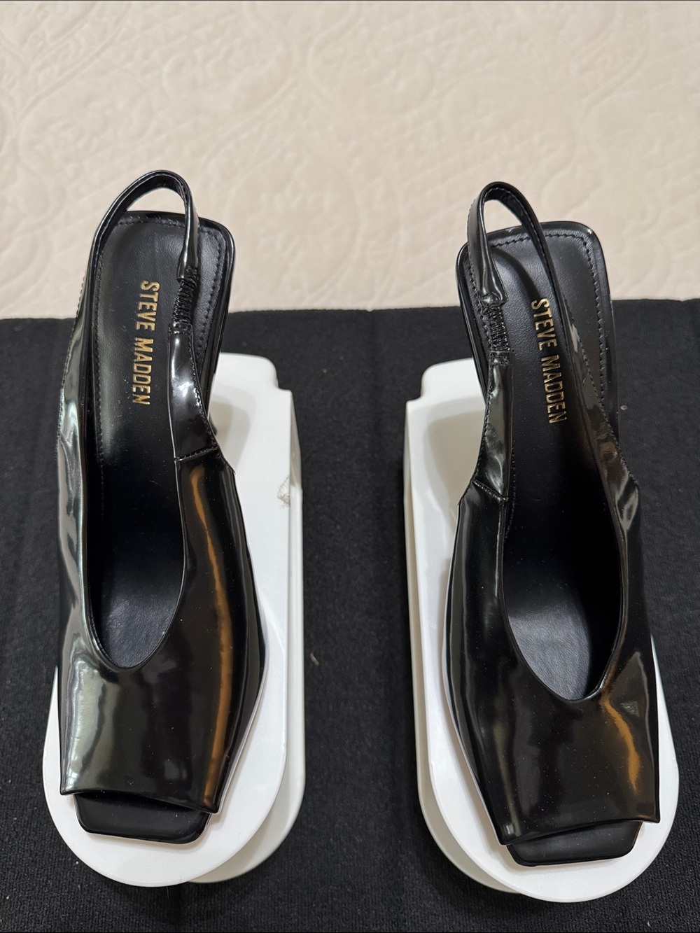 Steve Madden Black Patent Square-Toe Slingback Heels